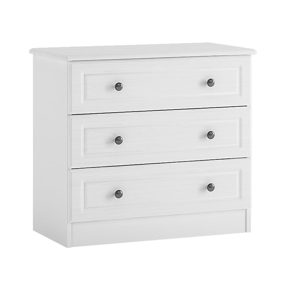 Hampshire 3 drawer wide chest in white textured MDF and white melamine
