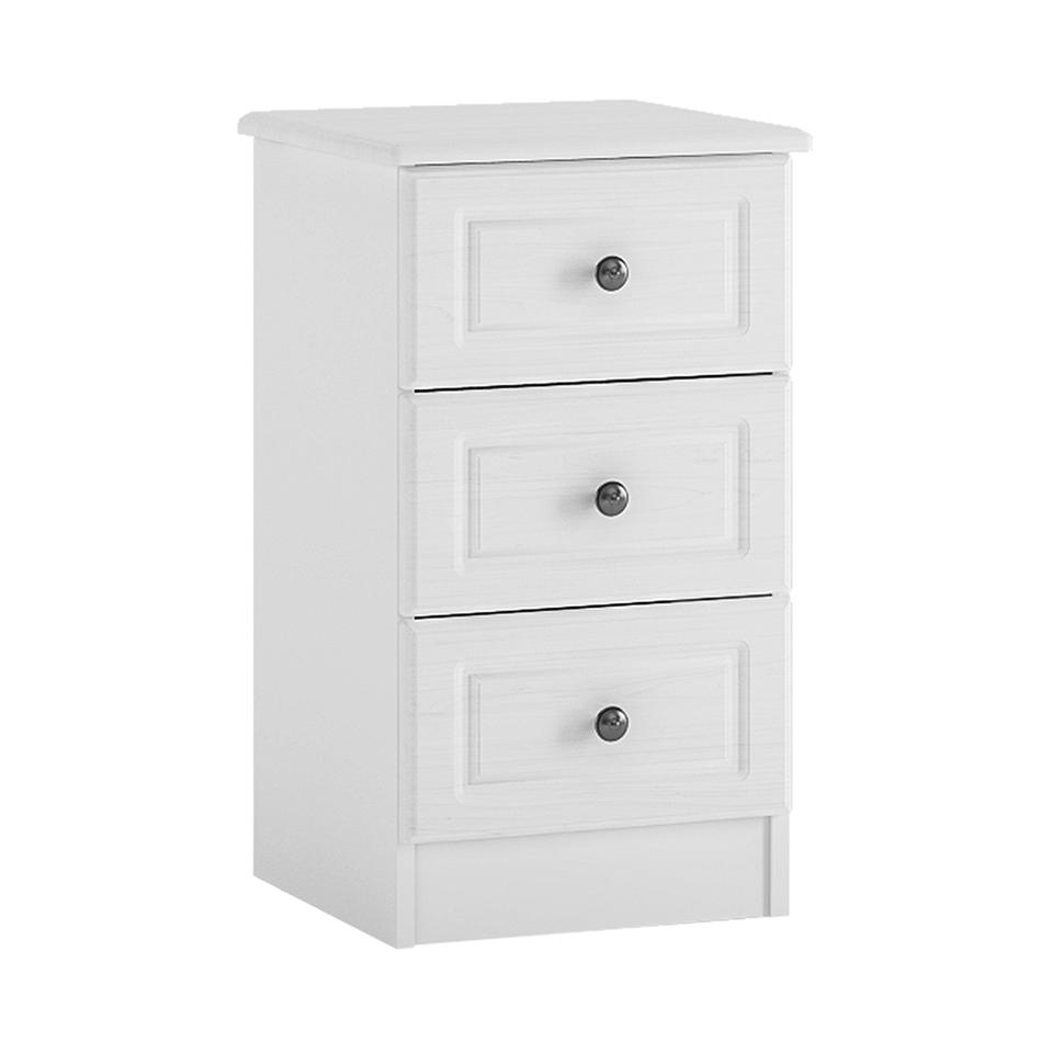 Hampshire 3 drawer bedside in white textured MDF and white melamine