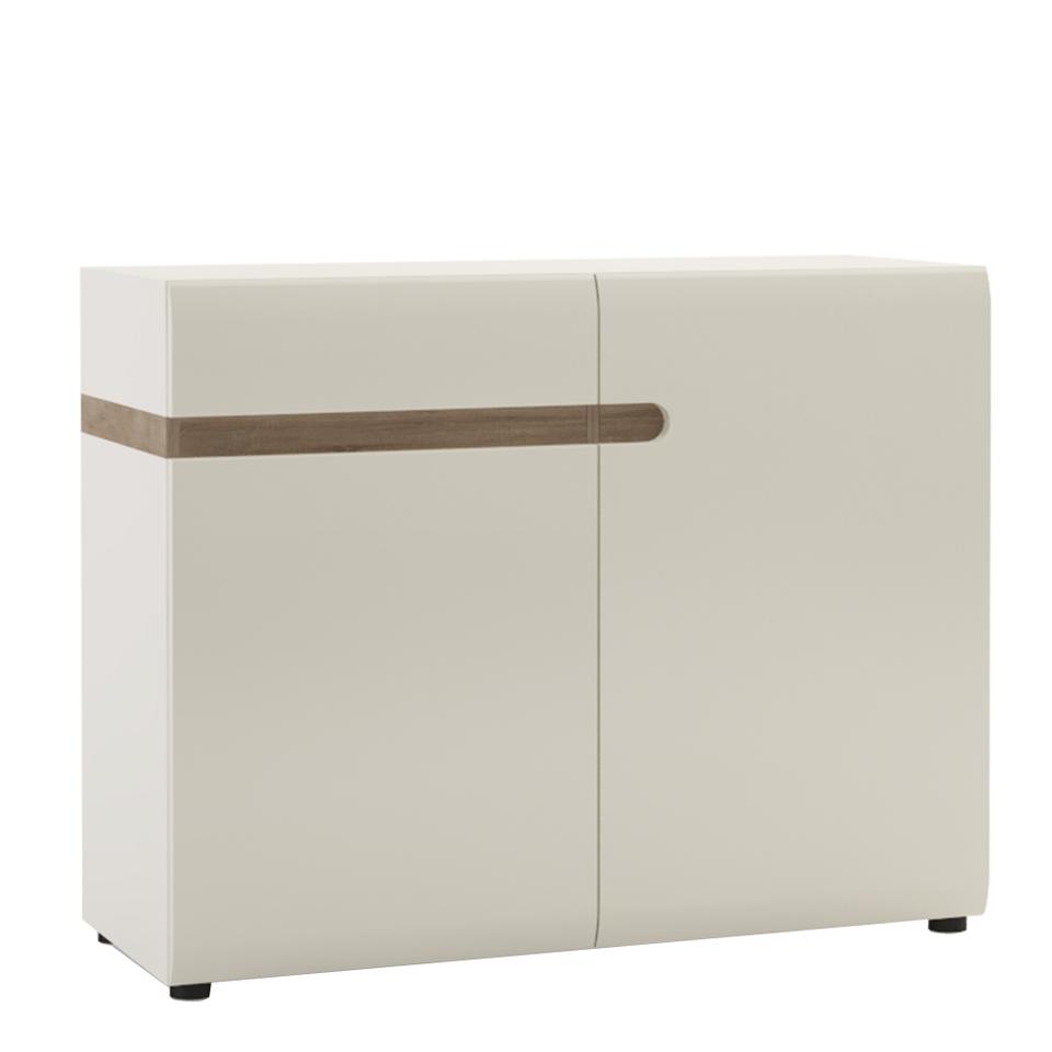 Chelsea Living 1 drawer 2 door sideboard in White High Gloss with an Truffle Oak Trim