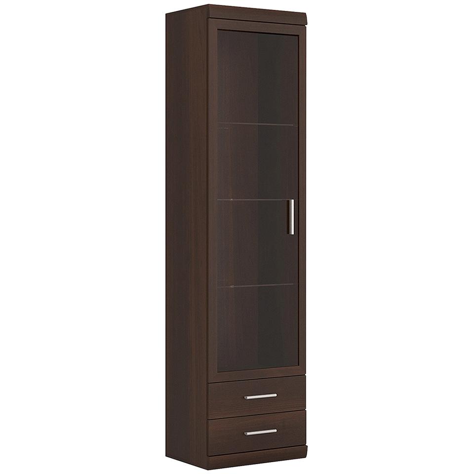 Imperial Tall Glazed 1 Door 2 Drawer Narrow Cabinet in Dark Mahogany Melamine